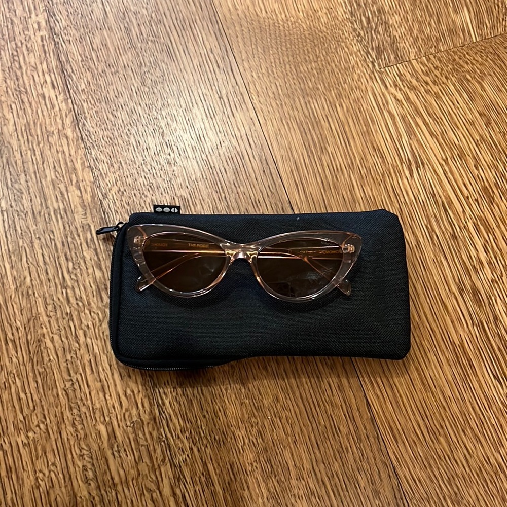 Kimono cat eye shape sunnies with case, bought in Paris.
